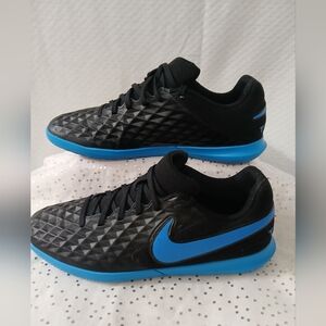 Nike Tiempo Black and Blue Athletic Shoes